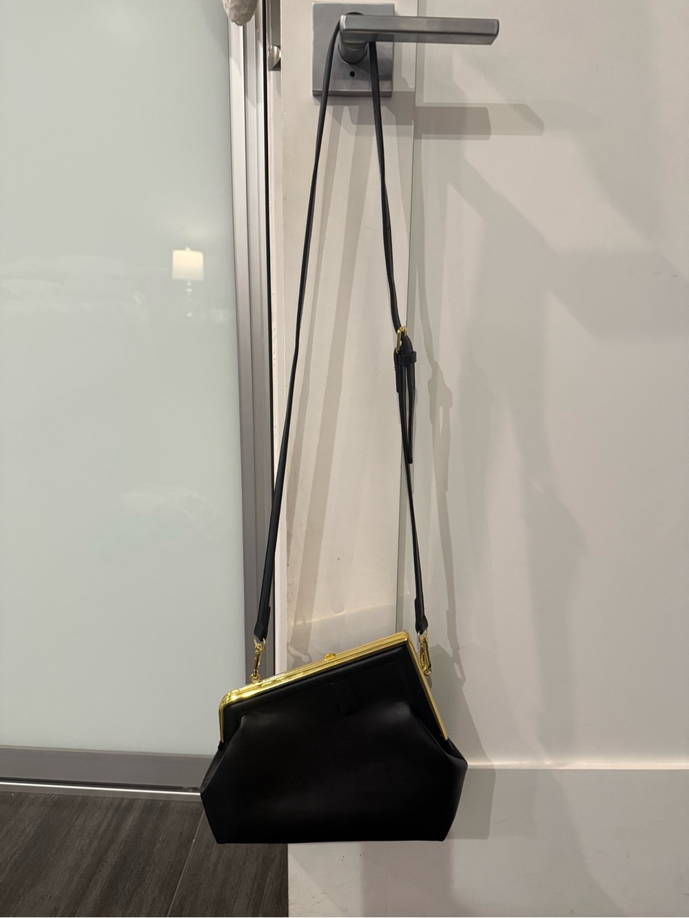 Classic Black faux leather Crossbody/clutch Bag with Gold Trim
